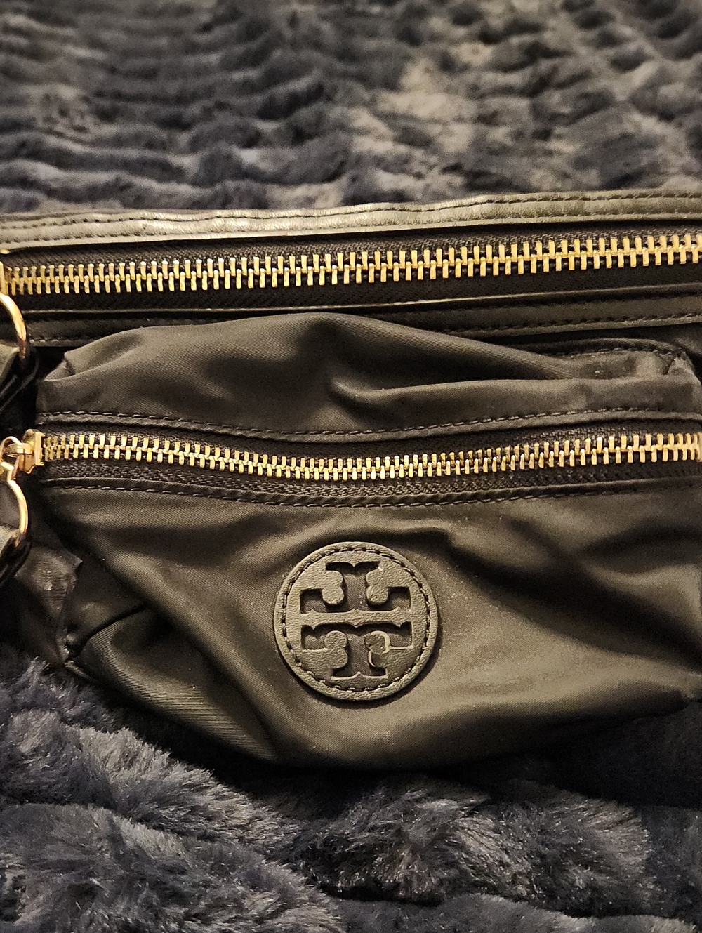 Tory Burch Black Nylon Crossbody Belt Bag with Gold Hardware Accents